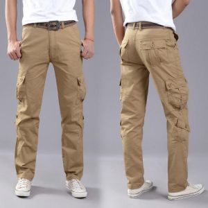 Men's Casual Loose Cargo Pants Solid Color Mulit Pockets Sports Outdoor Trousers