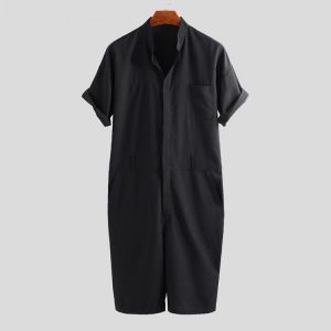 Men's Loose Overalls Button Up Casual Cargo Jumpsuit Streetwear Rompers Pants