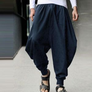 Casual Cotton Linen Solid Color Baggy Loose Harem Pants for Men