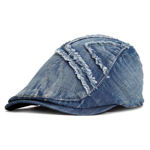 Mens Summer Cotton Washed Cowboy Beret Hat Casual Outdoors Visor Jeans Hats