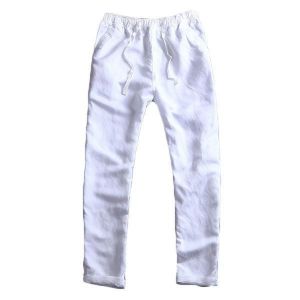 Chinese Style Breathable Cotton Linen Loose Pants Mens Solid Color Casual Drawstring Pants