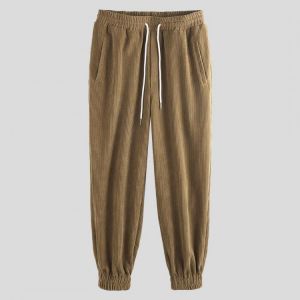 Mens Corduroy Elastic Waist Pockets Jogger Casual Pants
