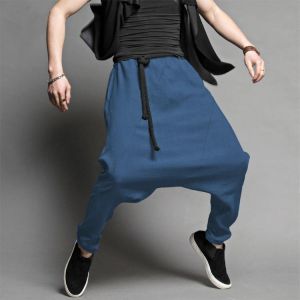 Mens Hip-Hop Loose Harem Pants Solid Color Drawstring Elastic Fashion Casual Pants