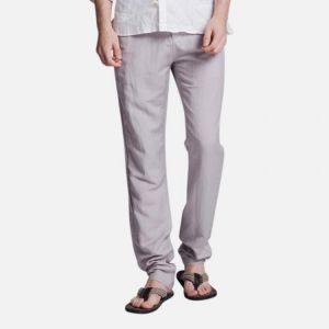 Mens Cotton Pure Color Drawstring Casual Straight Pants