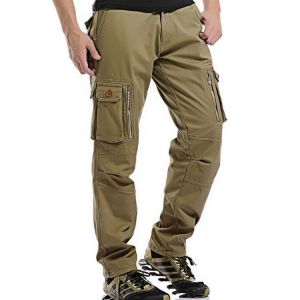 Mens Casual Fleece Waterproof Thickened Outdoor Tactical Pants Multi Pockets Solid Color Cargo Pants
