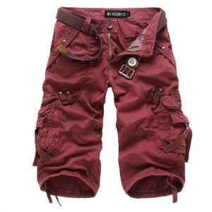 Mens Outdoor Multi-pocket Cargo Shorts Solid Color Casual Knee Length Cotton Shorts