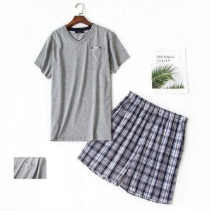 Mens Simple Casual Comfy Short Sleeve Home Jumpsuit Cotton Sleepwear Pajama Sets