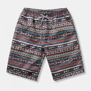 Mens Ethnic Style Pattern Casual Beach Board Shorts
