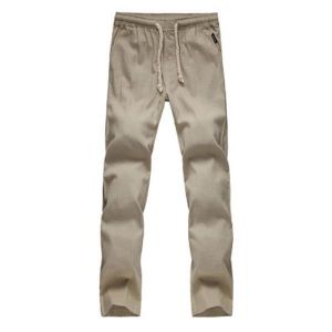 Mens Casual Loose Linen Trousers Pure Color Soft Flax Long Pants