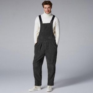 Mens Retro Corduroy Thick Pants Loose Comfy Overalls Causal Jumpsuit