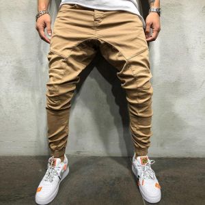 Mens Casual Multi Pockets Drawstring Elastic Waist Cargo Pants