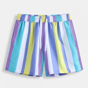 Mens Holiday Colorful Beach Stripe Hawaiian Casual Shorts