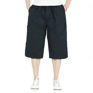 Mens Summer Plus Size Multi-pocket Solid Color Loose Fit Casual Cotton Shorts