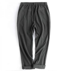Men's 100% Cotton Breathable Pants Elastic Waist Drawstring Solid Color Loose Casual Trousers