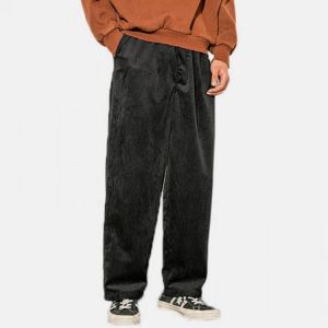 Mens Fashion Corduroy Solid Color Insert Pocket Casual Straight Pants