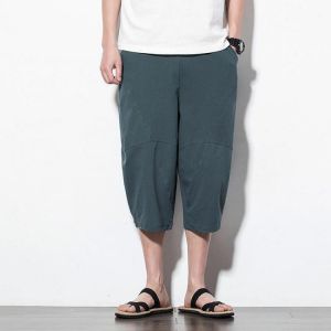 shopping מכנסיים Mens Summer Vintage Linen Calf Length Casual Pants