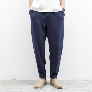 shopping מכנסיים Fashion Loose Linen Cotton Pants Summer Mens Casual Haren Feet Trousers