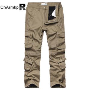 Mens Loose Thick Warm Cargo Pants Big Size Trousers Casual Zipper Decoration 562 Style