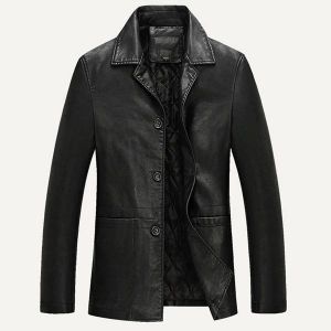 Faux Leather Jacket Winter Plus Thick Single-breasted PU Business Casual Blazers for Men