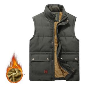 Mens Outdoor Water Repellent Thick Fleece Multi Function Pockets Solid Color Vest