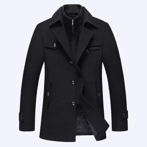 Autumn Winter Fashion Business Double Collar Casual Jacket Men&#039;s Wool Warm Jacket Long Trench Coat