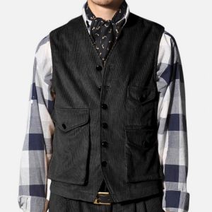 shopping מעילים וג׳קטים Mens Retro Corduroy Vest Multi Pockets Sleeveless Coat Tops