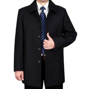Mens Mid-long Business Trench Coat Solid Color Casual Woolen Coat