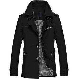 Mens Casual Single-breasted Trench Coat Turn-down Collar Slim Fit Cotton Overcoat
