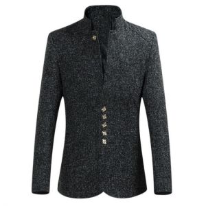 Mens Plus Size Thickened Warm Stand Collar Stylish Blazer Jacket