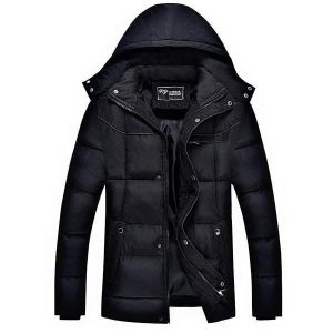 shopping מעילים וג׳קטים Men Thick Winter Coat Stand Collar Solid Color Casual Hooded Detachable Jacket