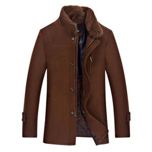 Mens Winter Mid Long Woolen Coat Double Collar Thick Warm Trench Coat