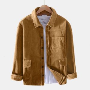 Mens Corduroy Vintage Multi Pockets Long Sleeve Casual Jacket