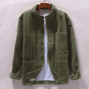 Mens Corduroy Loose Button Fly Vintage Long Sleeve Coats