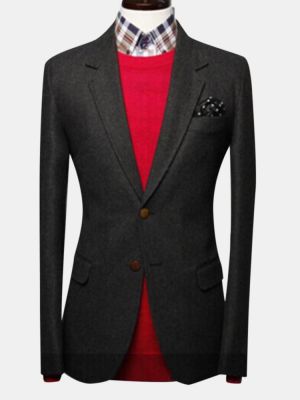 Fashionable Mens Solid Color Contracted Two Buckle Tweed Suit