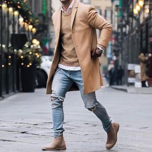 INCERUN Mens Mid-long Length Solid Color Big Size Trench Coat Single-Breasted Jacket