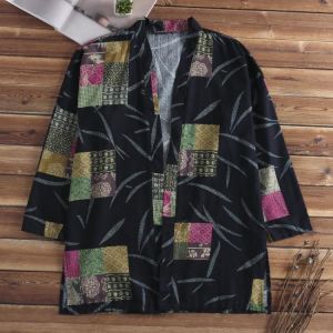 Mens Casual National Linen Kimono Cardigans Coat Streetwear Open Loose Jacket