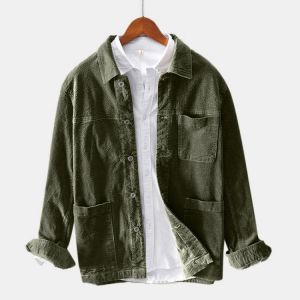 Mens Corduroy Vintage Multi Practical Pockets Warm Long Sleeve Casual Jacket