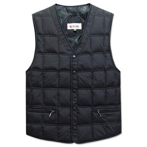 Mens Winter Middle Aged  V Neck Solid Color Warm Down Casual Vest