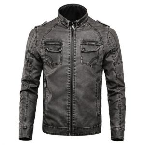 Mens Winter Thick Fleece Warm PU Faux Leather Motorcycle Biker Jacket