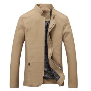 Mens Fashion Business Stand Collar Cotton Casual Solid Color Jacket