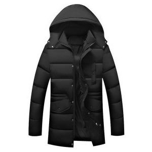 Winter Thicken Warm Detachable Hood Multi Pockets Mid Long Padded Jacket for Men