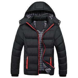 Mens Thick Solid Color Winter Hooded Deatchable Coat Slim Warm Jacket