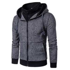 Mens Casual Drawstring Zipper Sweatshirt Solid Color Cotton Hoodies Jacket