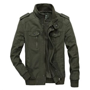 Military Style Epaulet Plus Size S-4XL Zipper Cotton Autumn Jacket for Men