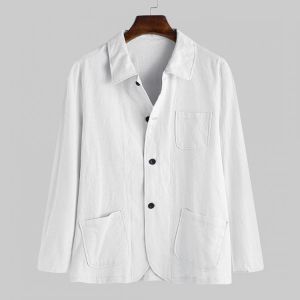 Mens Autumn Three Pockets 100% Cotton Long Sleeve Casual Jacket