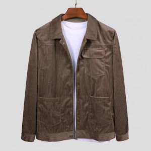 Casual Multi Pockets Corduroy Solid Color Turn Down Collar Jacket