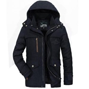 Mens Big Size Fleece Thick Warm Hooded Detachable Outdoor Jacket Winter Work Coat