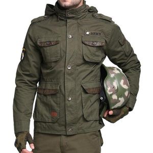 Tactical Army Military Style Multi Pockets Stand Collar Detachable Hood Outdoor Jackets for Men