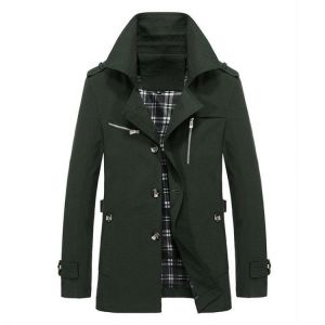 Mens Casual Slim Black Trench Coat Winter Classic Trench Coats