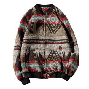 Mens Casual Autumn Fashion Baseball Collar Printed Jacket Streetwear Coats